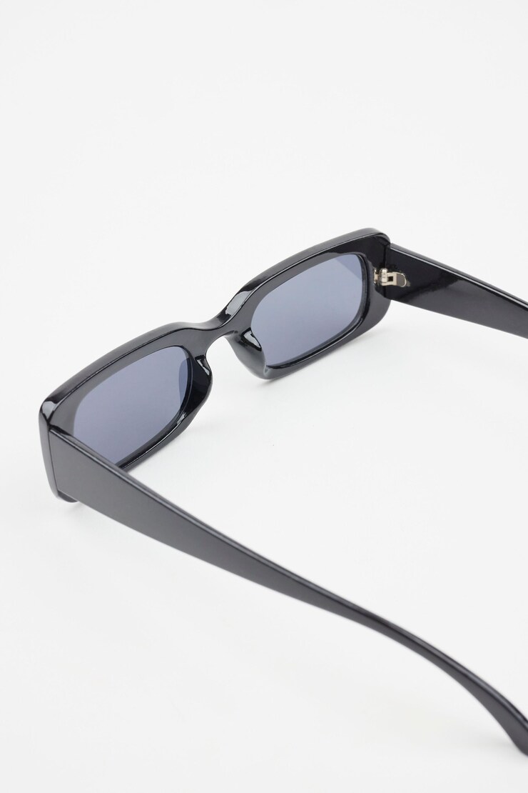 Slim Short Frame Sunglasses, Black/Smoke Grey, large