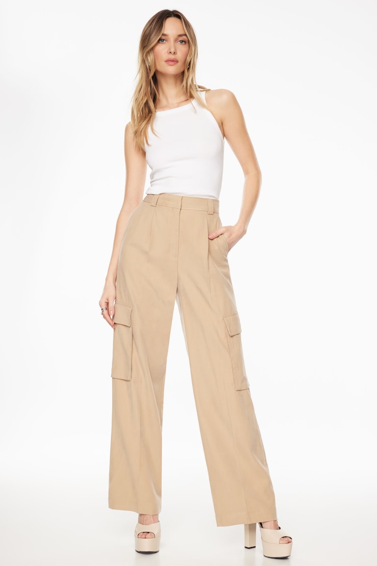 Gemma Wide Leg Cargo Pants Almond Tan Beige large
