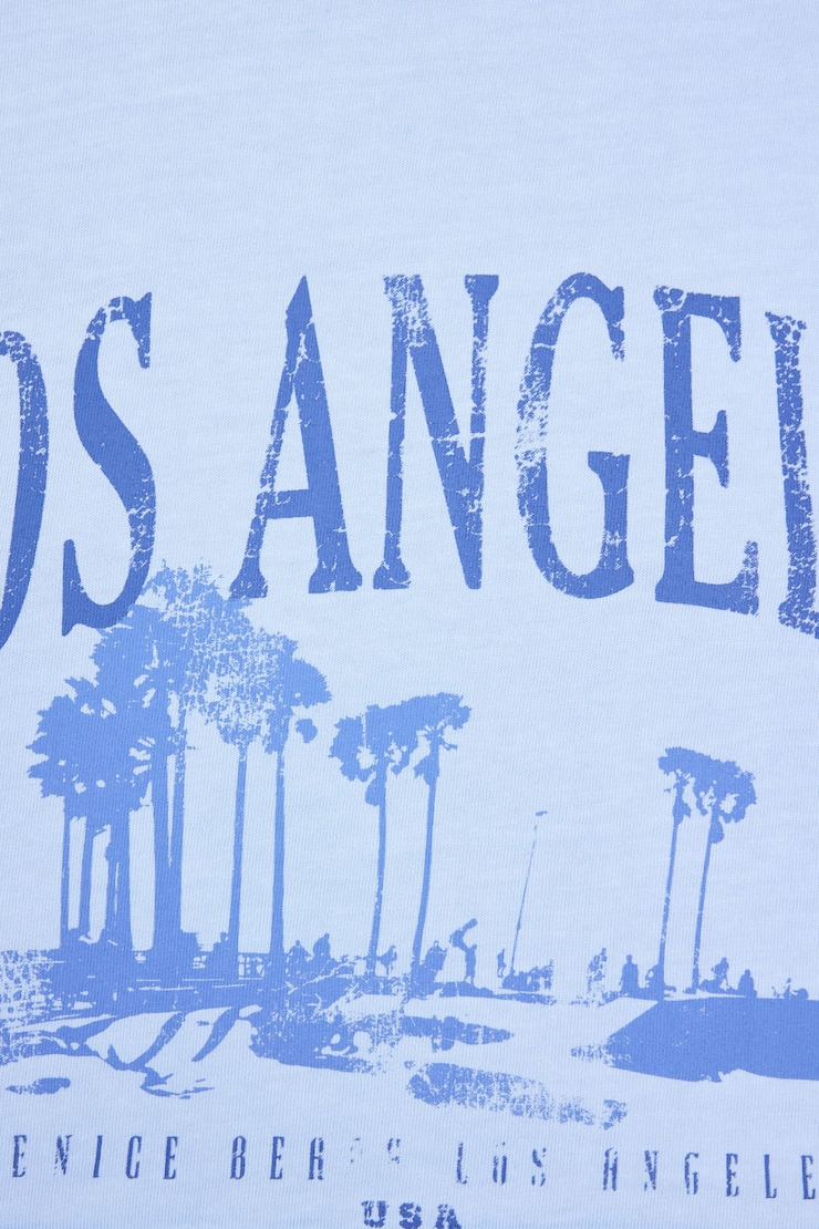 Avery Raw Ultra Chopped Tee, Washed Kentucky Blue with "Los Angeles" Art, large