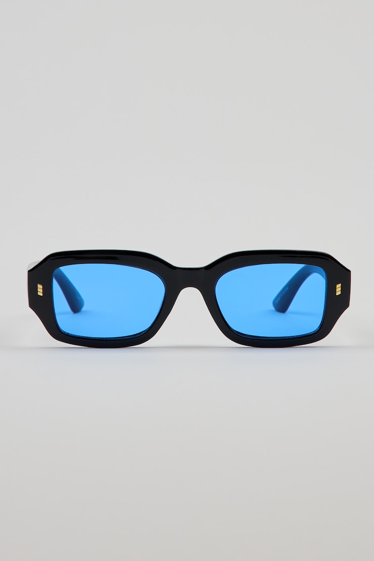 Square Thick Frame Sunnies, Black/Blue, large