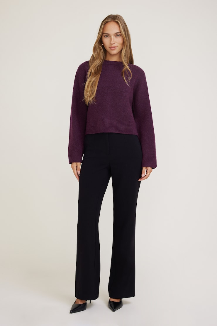 Jane Boxy Crewneck Sweater Deepest Plum Purple large