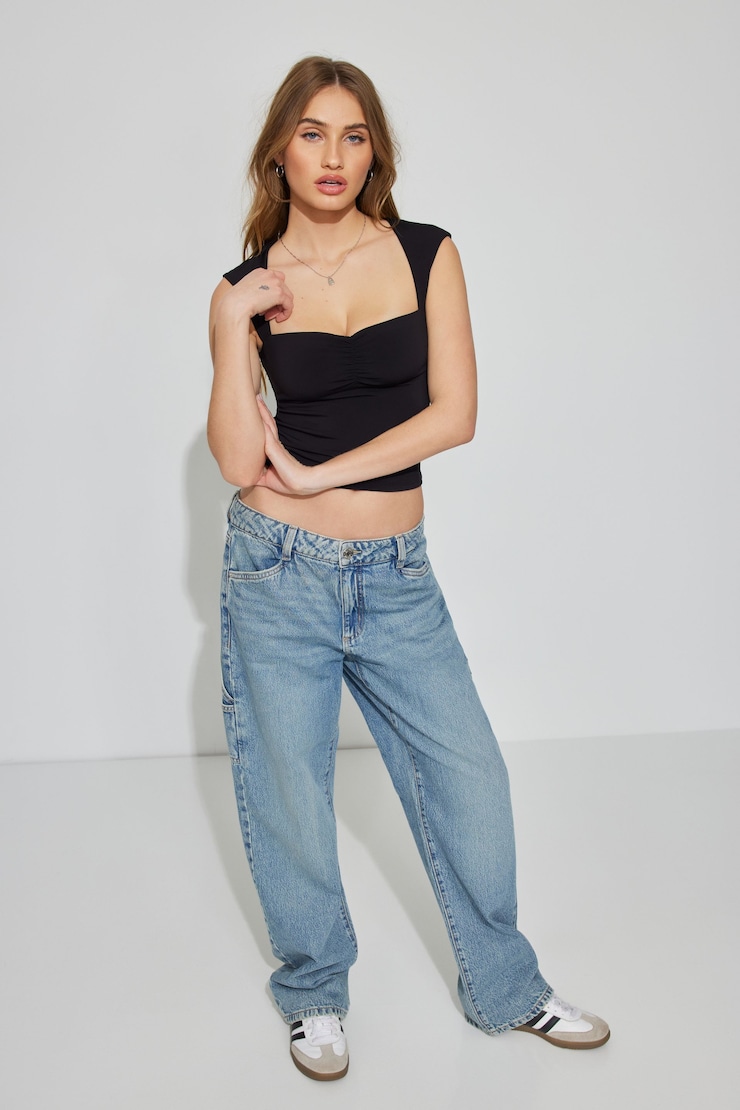 Talina Square Neck Top, Jet Black, large