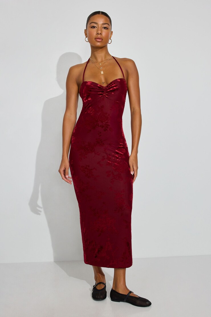 Burnout Sweetheart Maxi Dress, Cabernet Red Floral, large