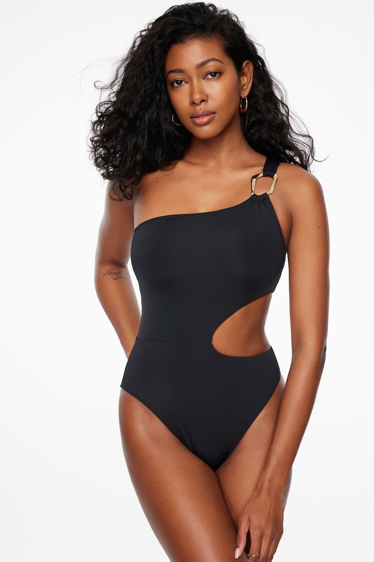 One Shoulder Cutout One Piece Black | Dynamite
