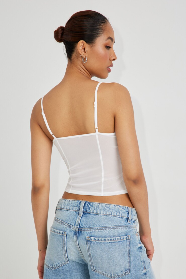 Lace Trim Mesh Cami, BRIGHT WHITE, large