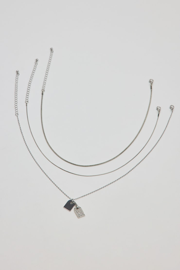 Set of 3 Dog Tags Necklaces, Silver, large