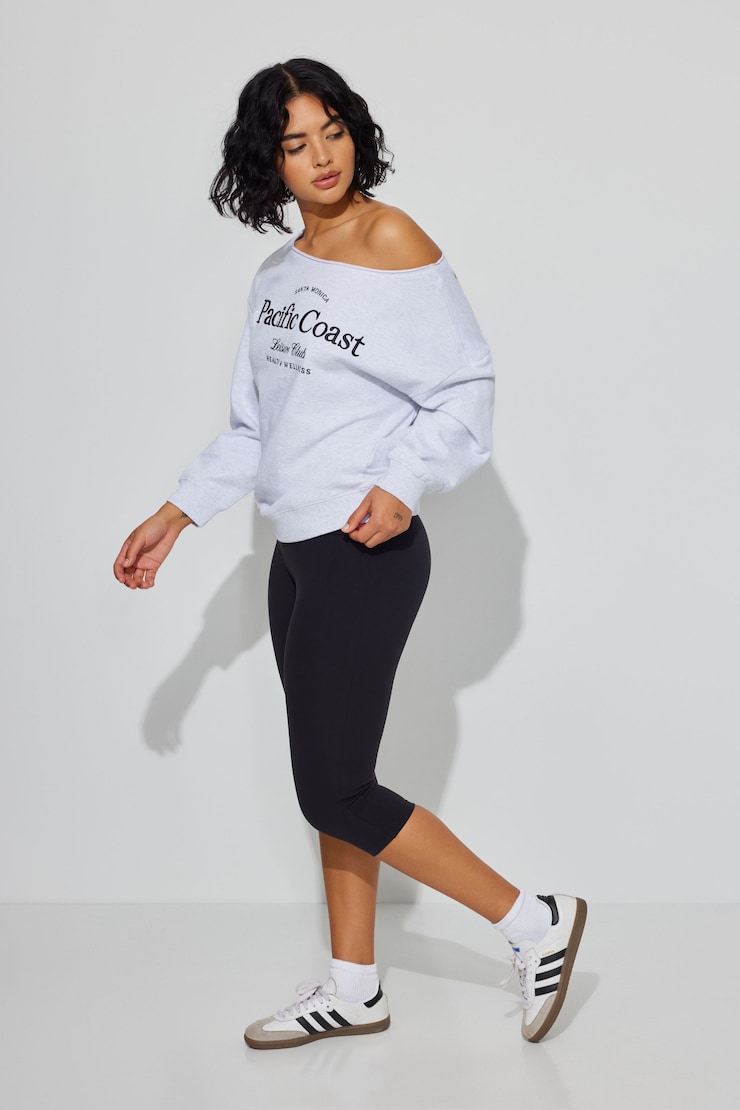 SoftTerry Off Shoulder Sweatshirt, Spring Grey Mix with "Pacific Coast" Art , large