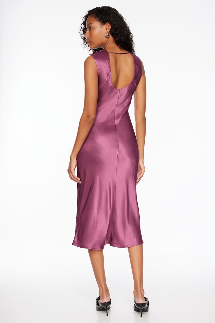 Square Neck Satin Slip Midi Dress Damson Purple large