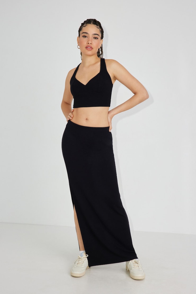 Knit Maxi Skirt, Jet Black, large