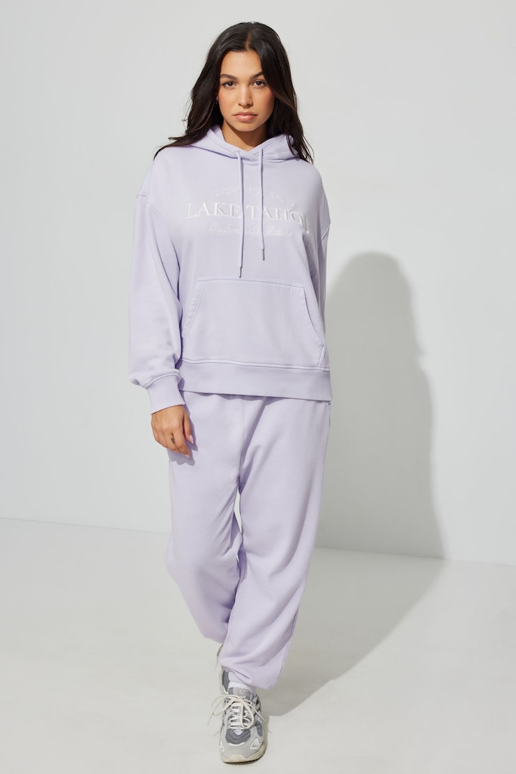 Oversized Classic Hoodie, Purple Rose with "Lake Tahoe" Art, large