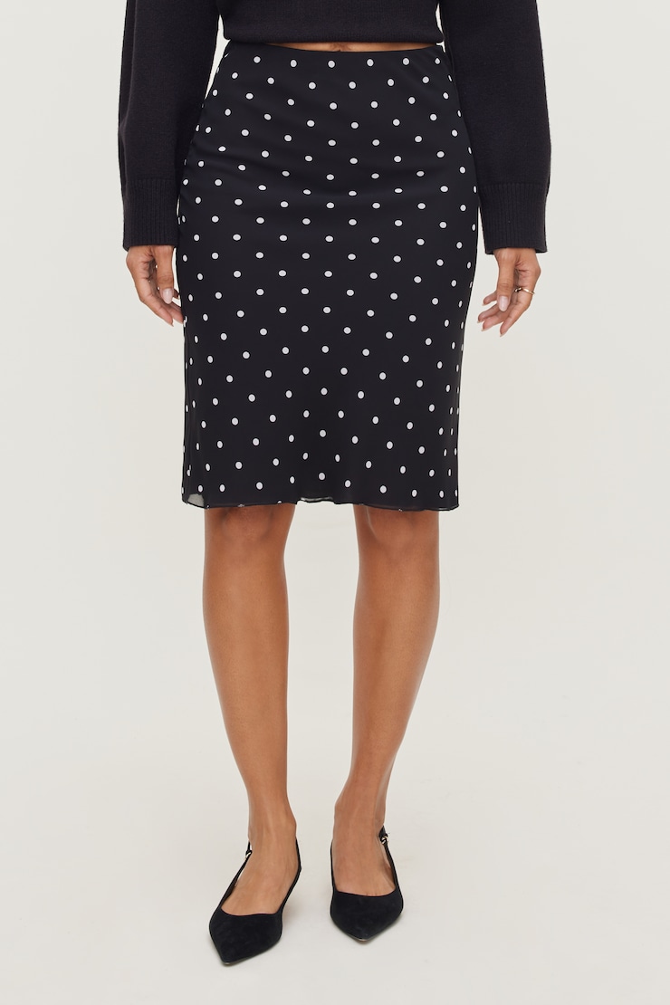 Polka Dot Midi Skirt Black | Dynamite