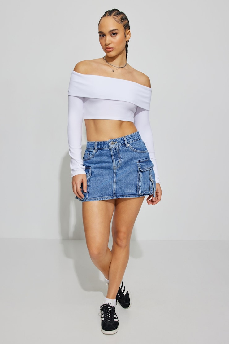 Denim Cargo Mini Skirt, Dellah Blue, large