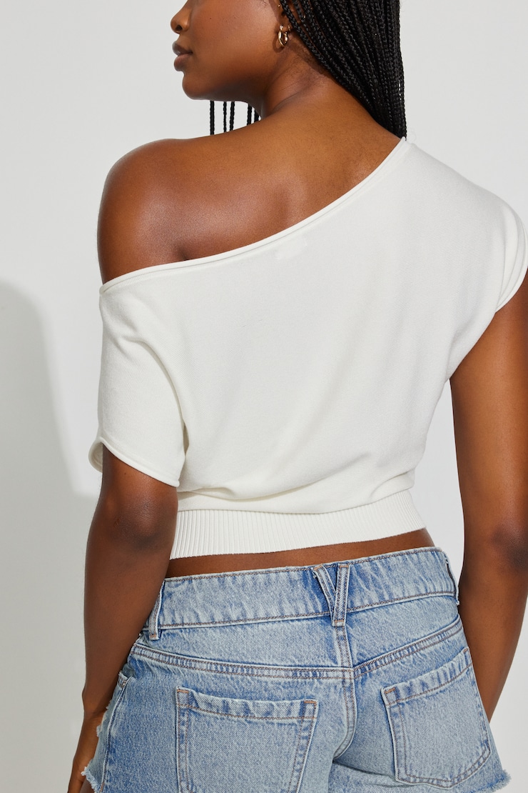 Romi Asymmetric Cinched Waist Sweater , Snow White, large