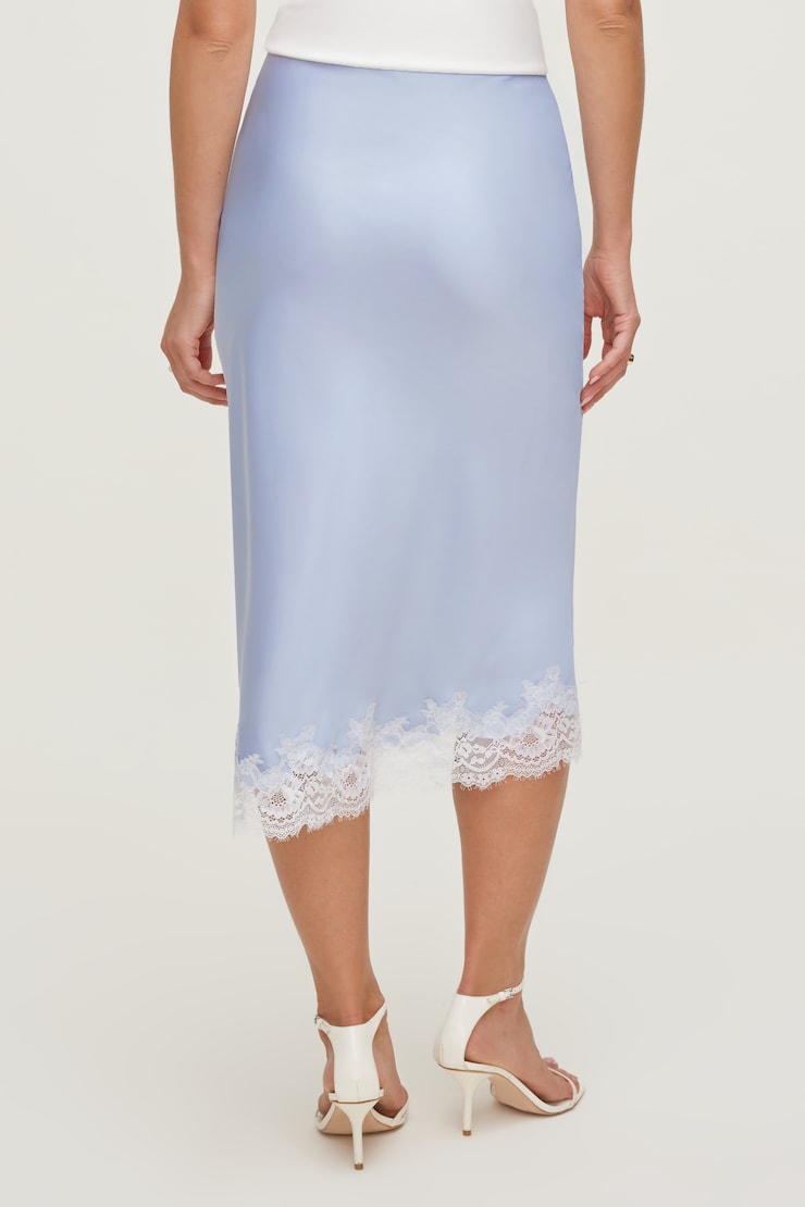 Lace Satin Midi Skirt Heather Blue large