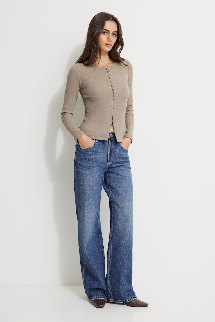 Renae Ribbed Flyaway Cardigan Chalet Brown Melange large