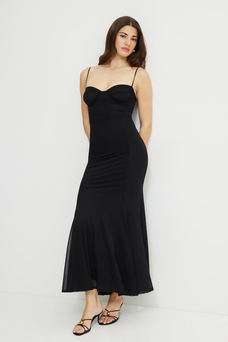 Monet Mesh Maxi Dress Jet Black Mesh large