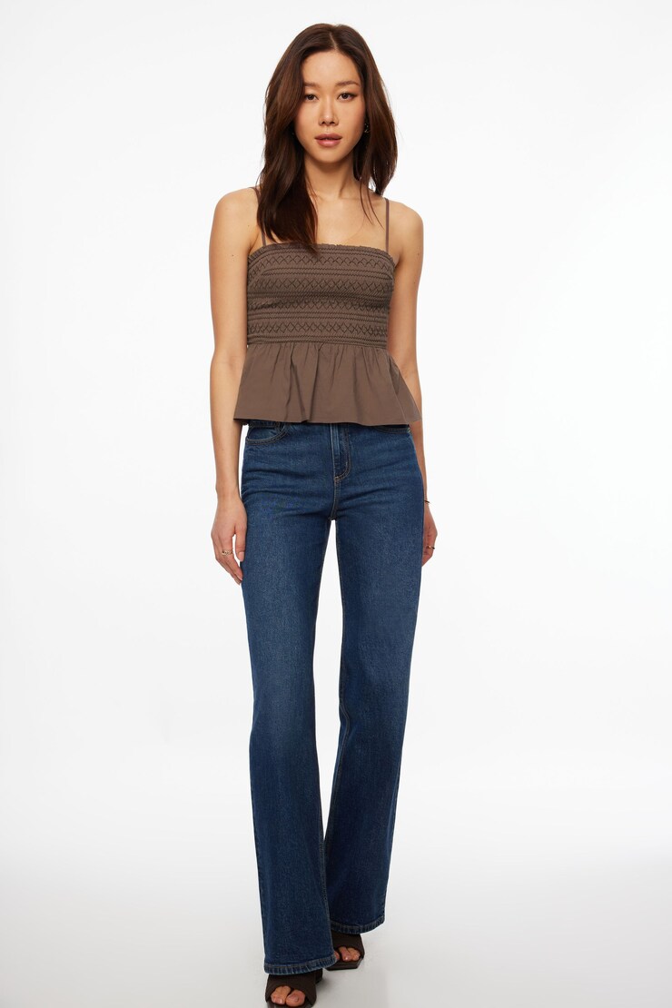 Smocked Peplum Cami French Roast Brown large