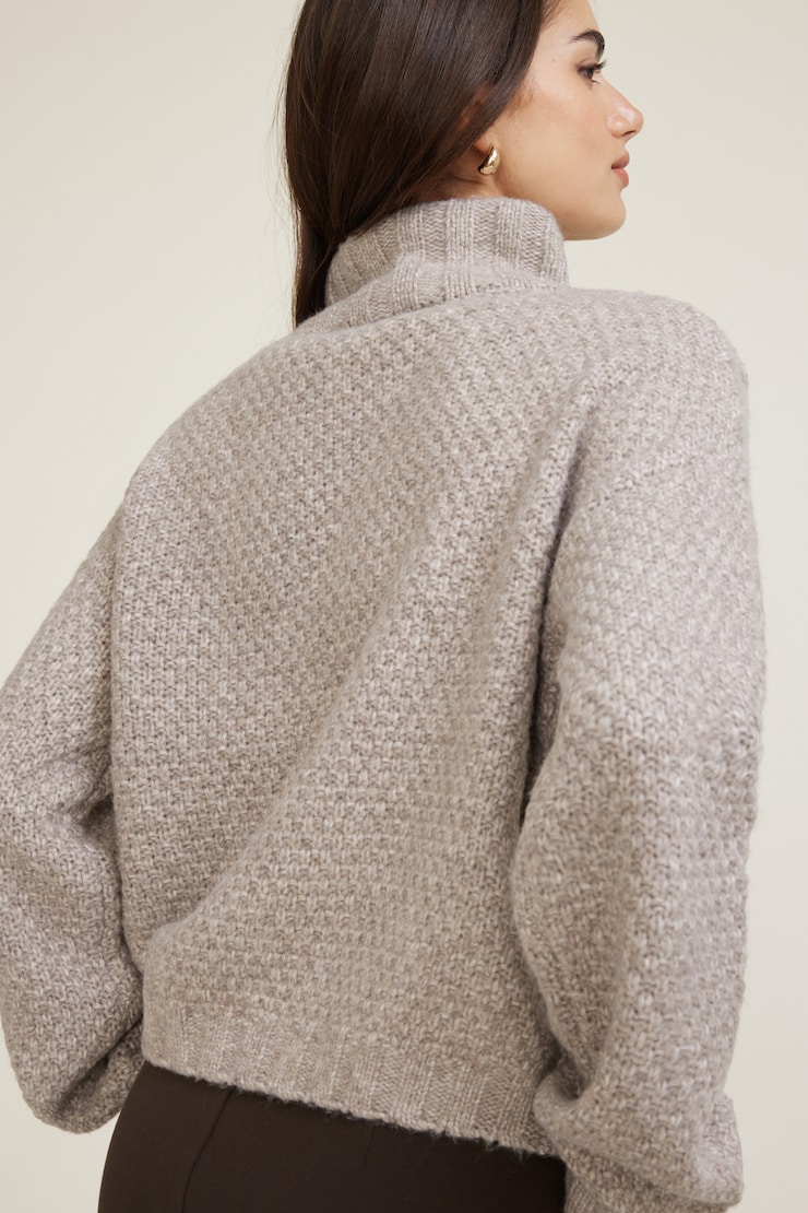 Sasha Cable Knit Funnel Neck Sweater Light Chalet Brown Melange large