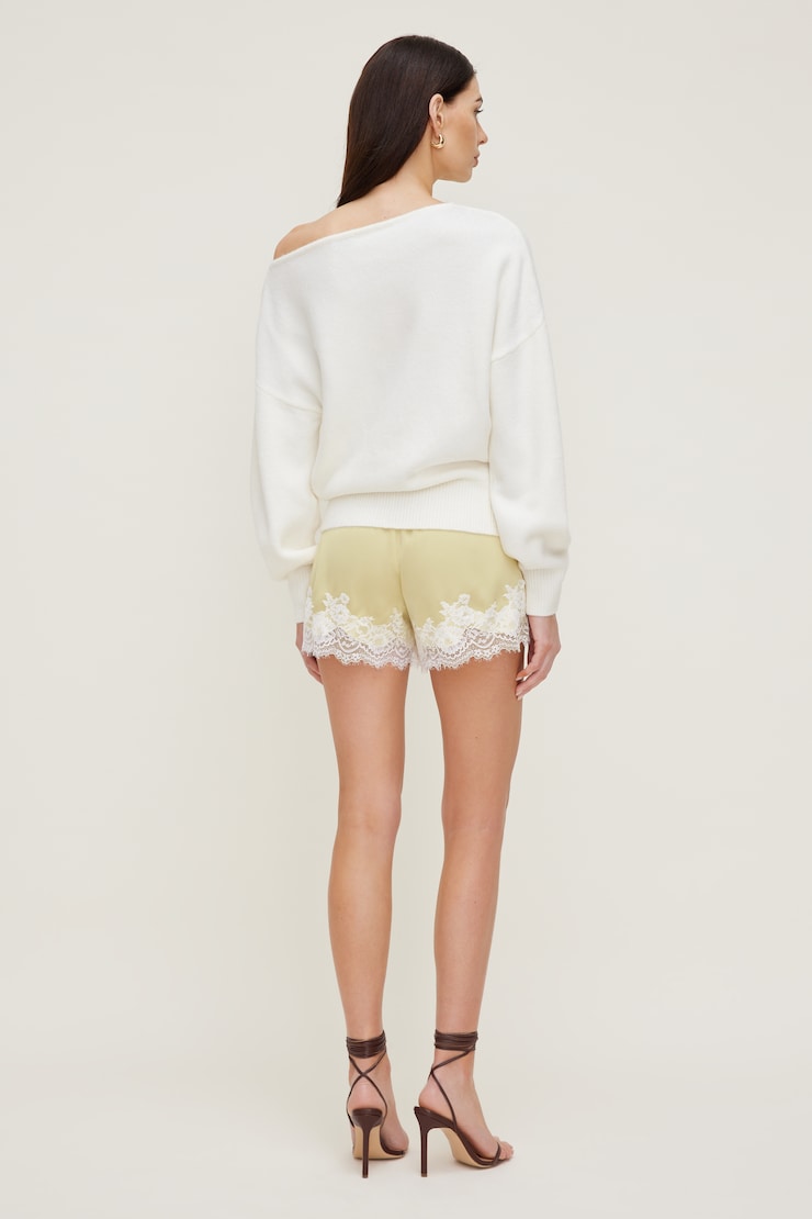 Lace Satin Shorts Pale Yellow large