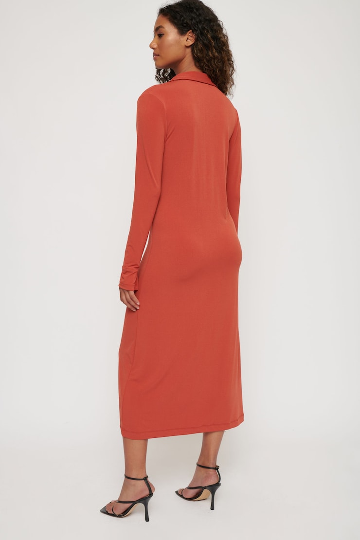 Button Down Maxi Shirt Dress Cinnabar Red large