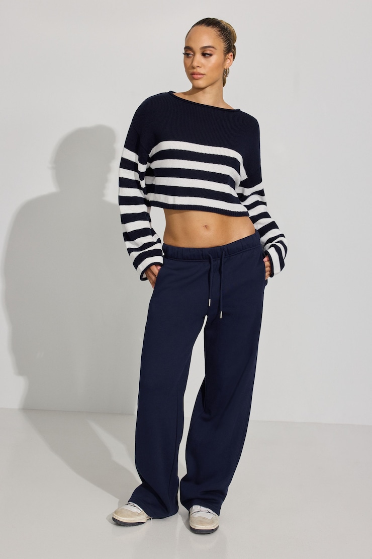 Supersoft Boatneck Sweater, Snow White/Mariana Blue Stripes, large