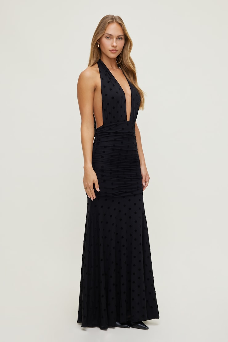 Polka Dot Mesh Maxi Dress Jet Black large