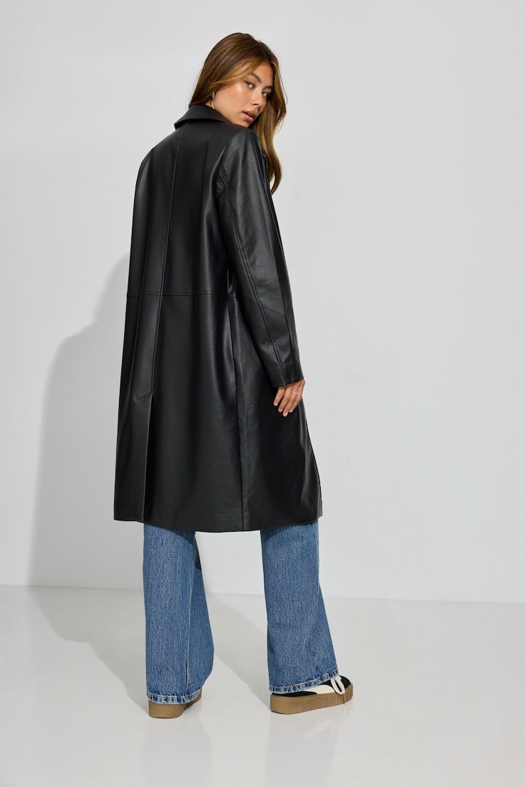 Faux Leather Car Coat , Jet Black, large