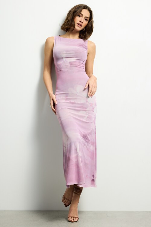 knee length dresses for ladies Women's Alondra Gored Boat Neck Mesh Maxi Dress  XXS/XS/S/M/L/XL/XXL/3XL/Customize Cream Brown MEAN BLVD