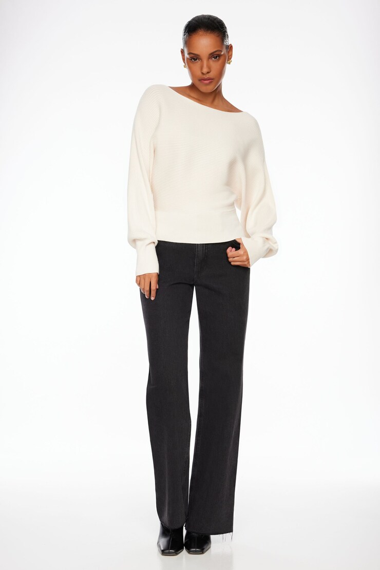 Long Sleeve Boat Neck Sweater Sea Salt Beige large