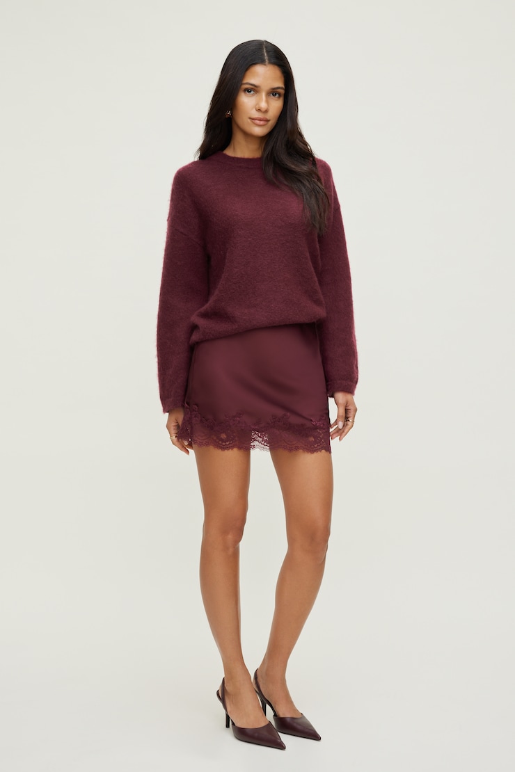 Alli Lace Satin Mini Skirt Zinfandel Burgundy large