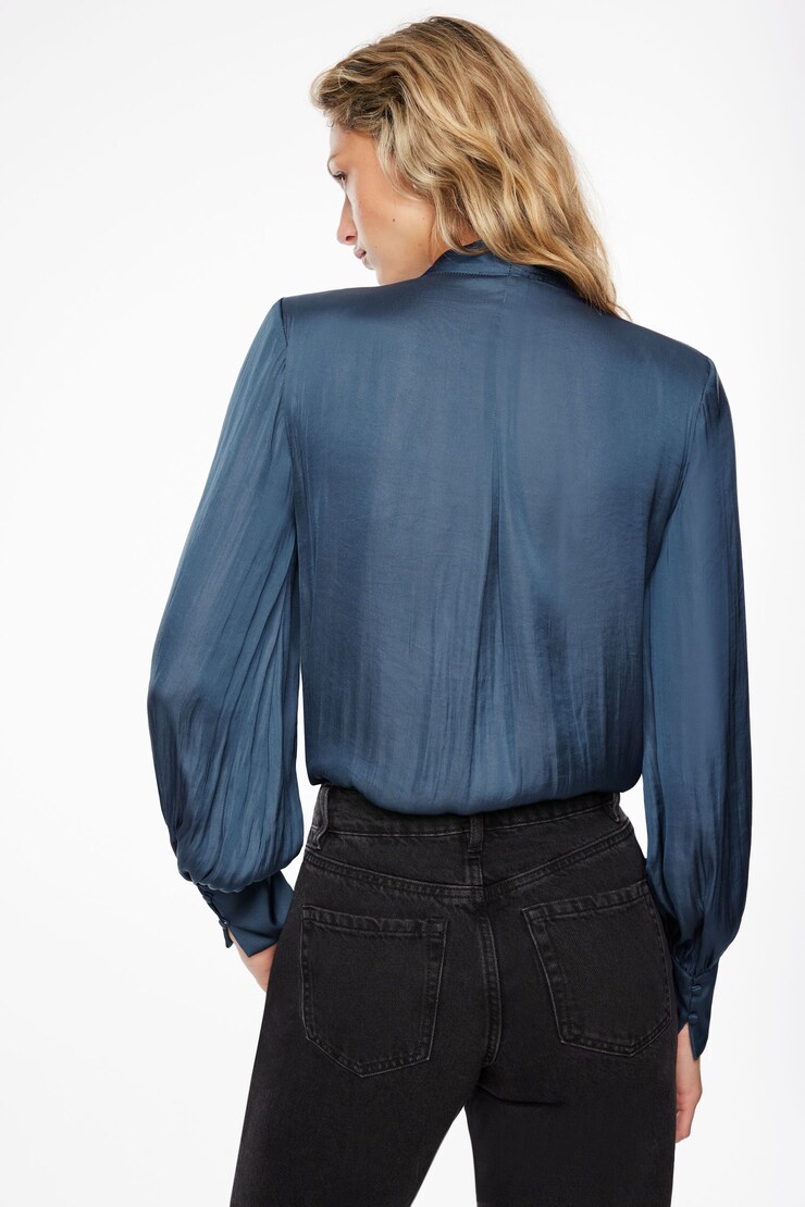 Long Sleeve Satin Wrap Bodysuit Ensign Blue large
