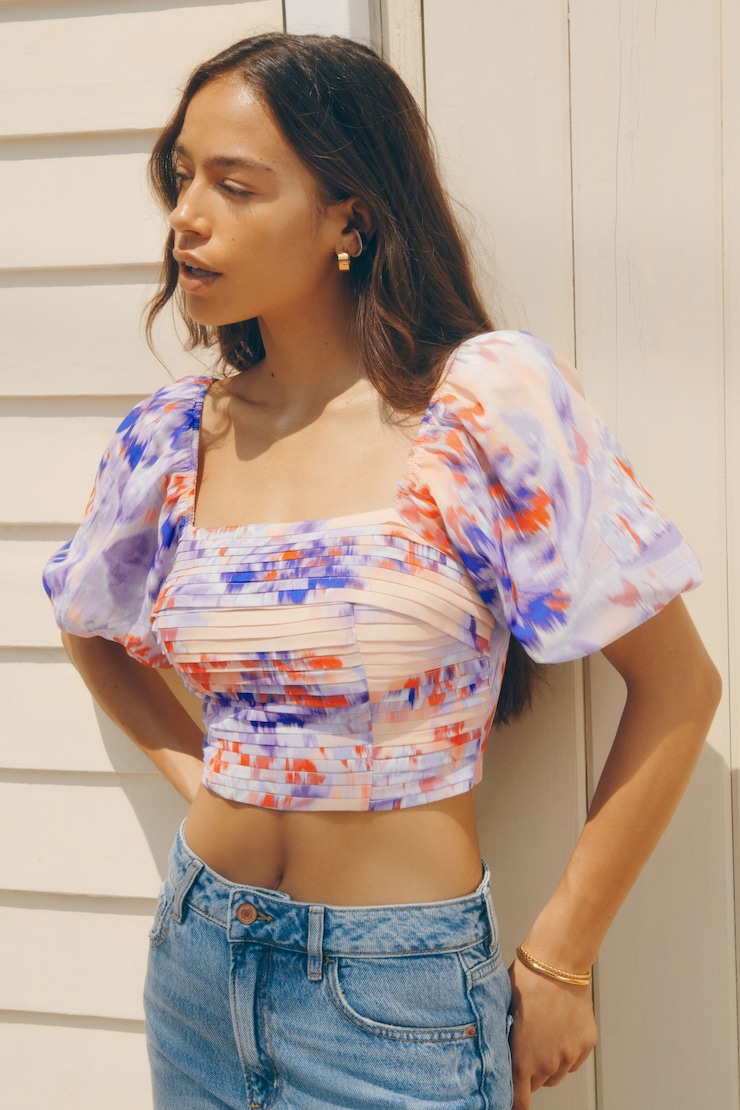 Bubble Sleeve Pleated Top 