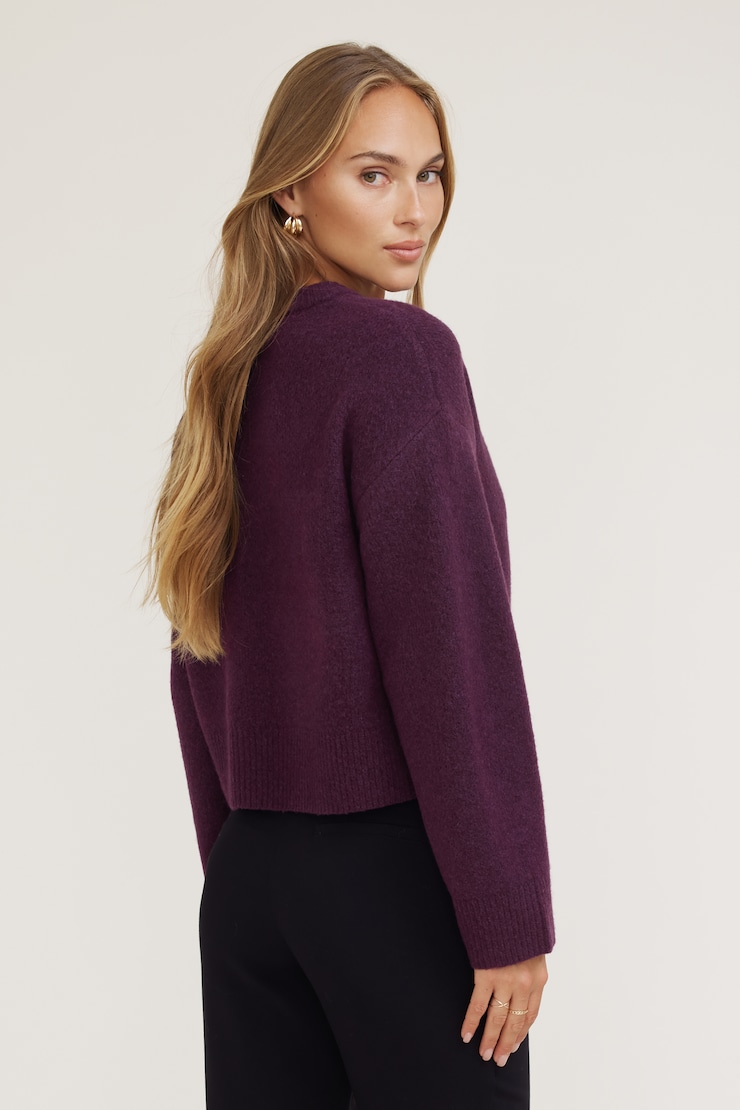 Jane Boxy Crewneck Sweater Deepest Plum Purple large