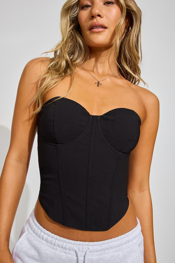 Longline Balconette Bustier Top Black | Garage