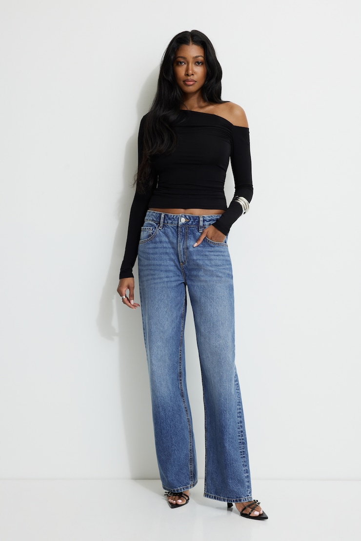 Kat Single Shoulder Jersey Top Jet Black large