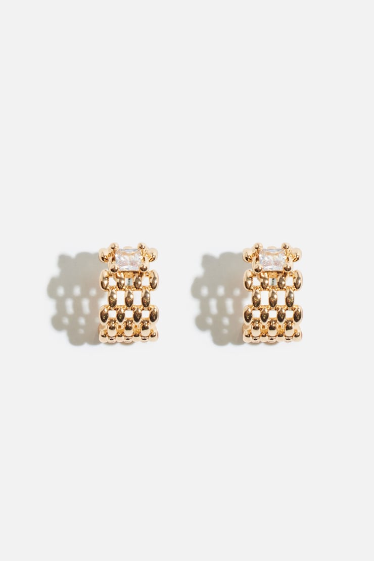 Mini Chain Gem Huggie Earrings Clear/Gold large