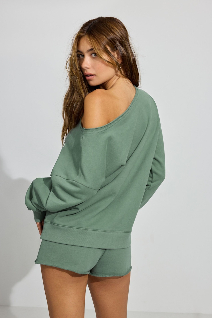 SoftTerry Off Shoulder Sweatshirt Green | Garage