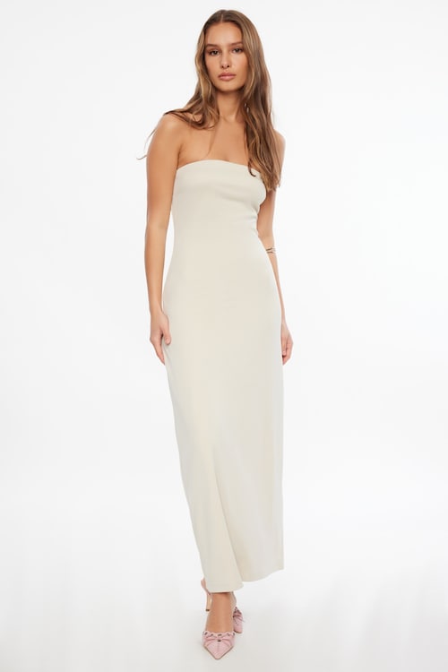 Elena Maxi Tube Dress Beige | Dynamite