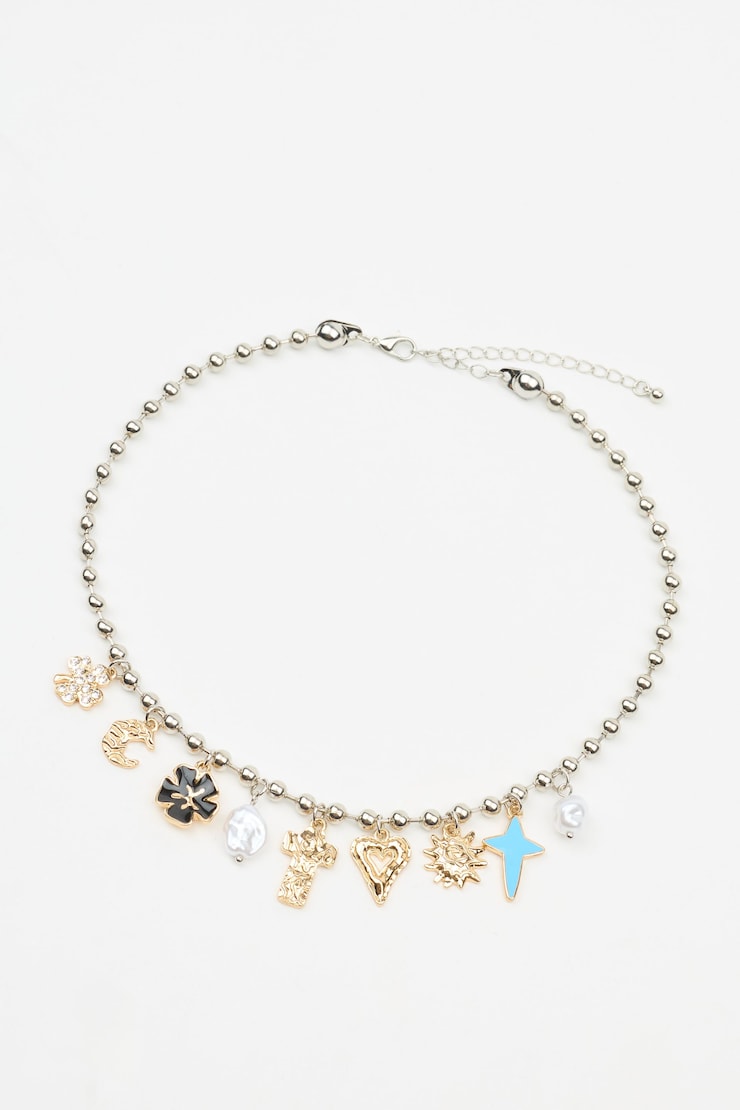 9 Charm Necklace, Gold/Silver, large