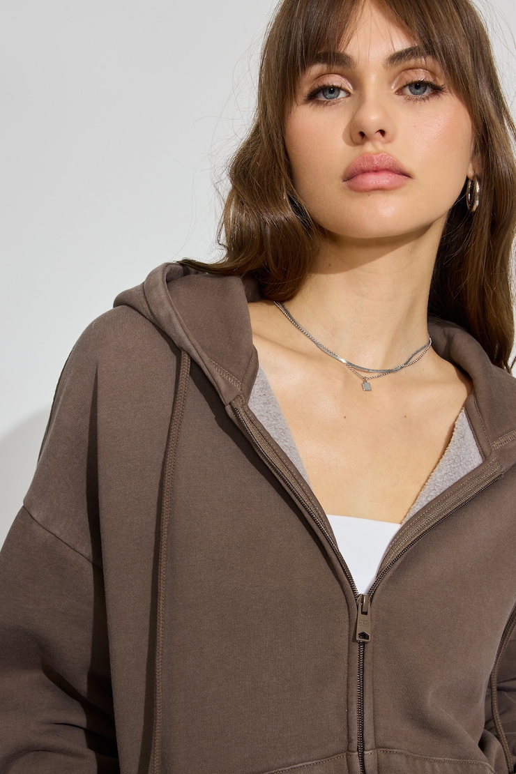 UltraFleece Full Zip Hoodie, Washed Wild Mushroom Brown, large