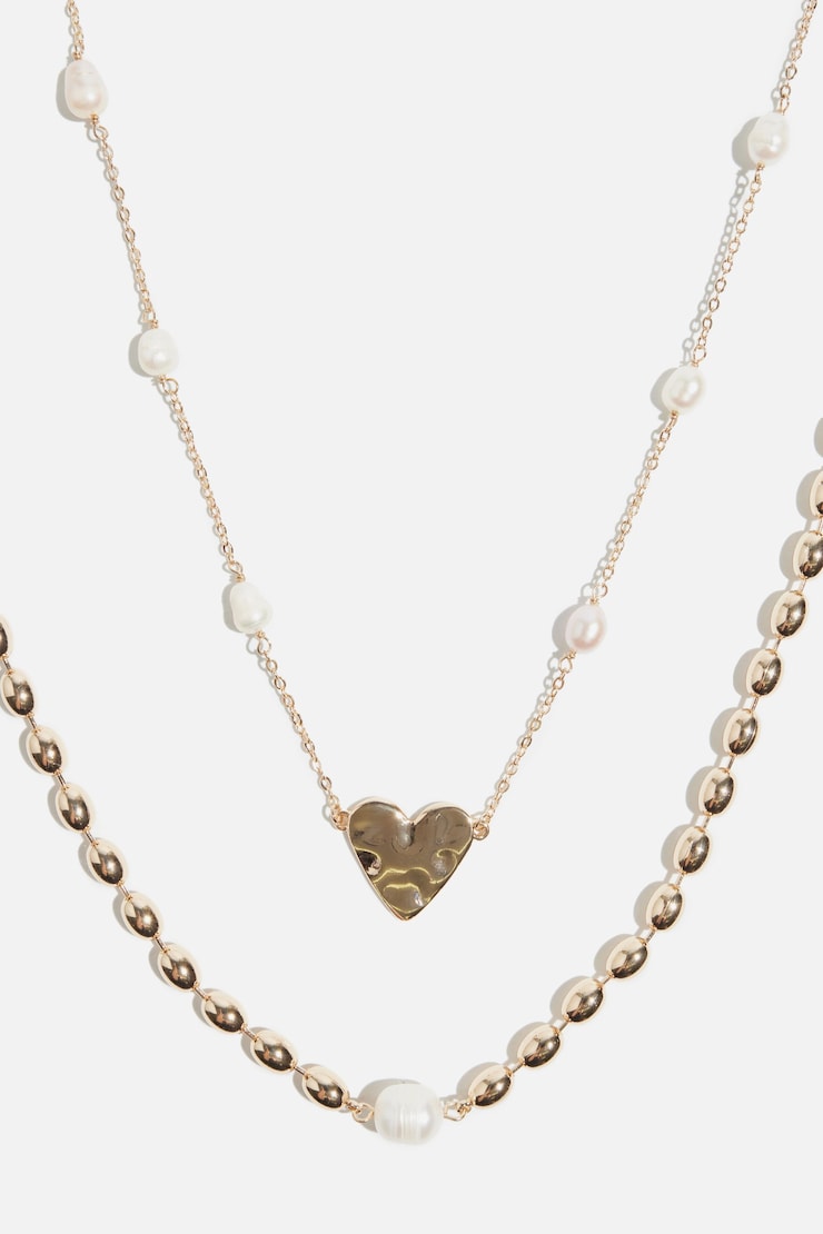 Heart Pearl Necklace Set Off White/Gold large
