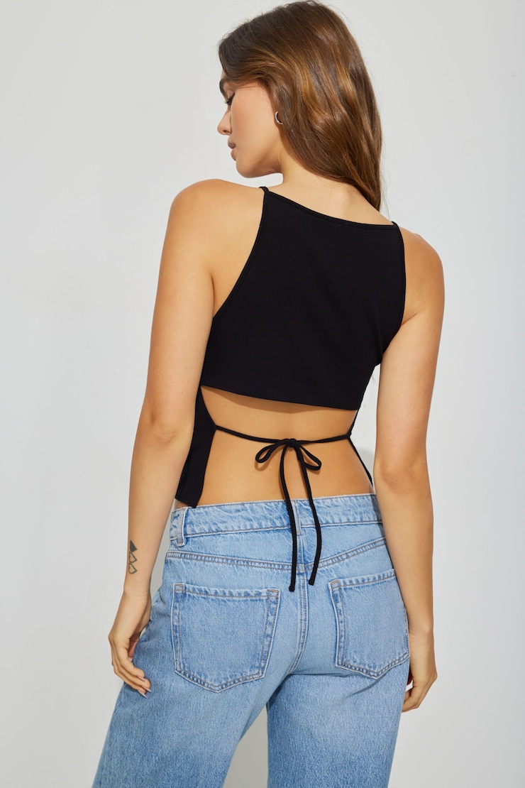 Boat Neck Open Back Top for REALM2, Jet Black , large