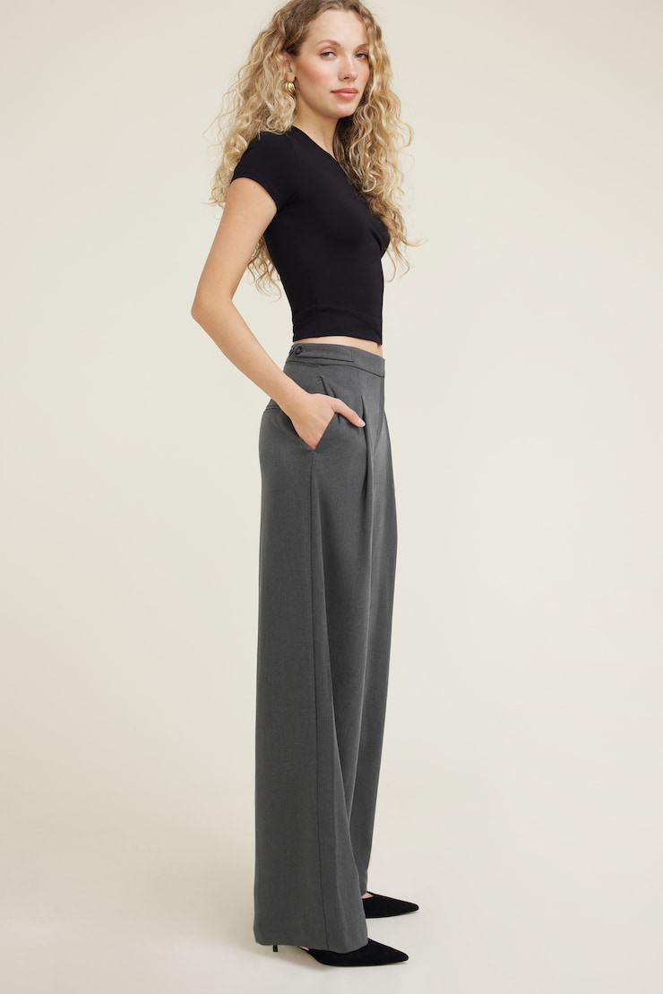 Pantalon plissé à jambe large Leni Mélange gris ancre large