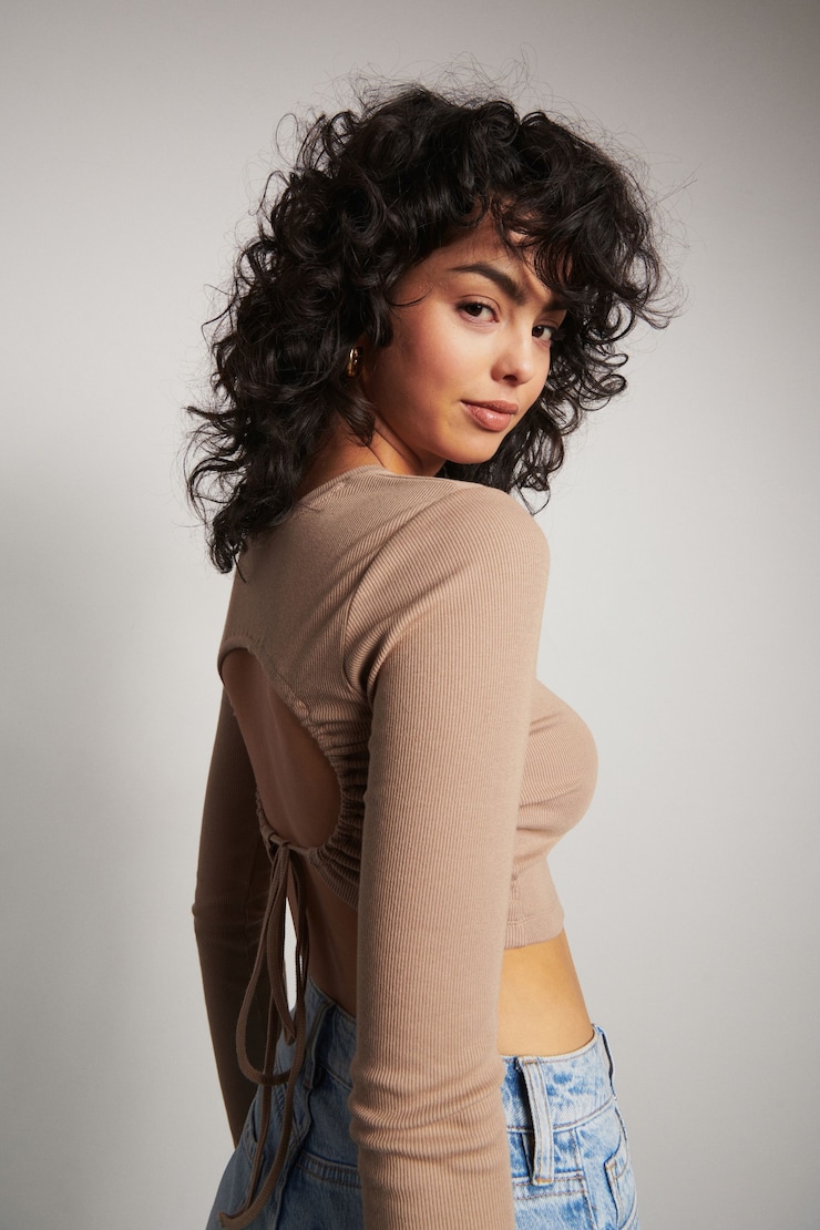 Mila Open Back Crop Top Amphora Brown large