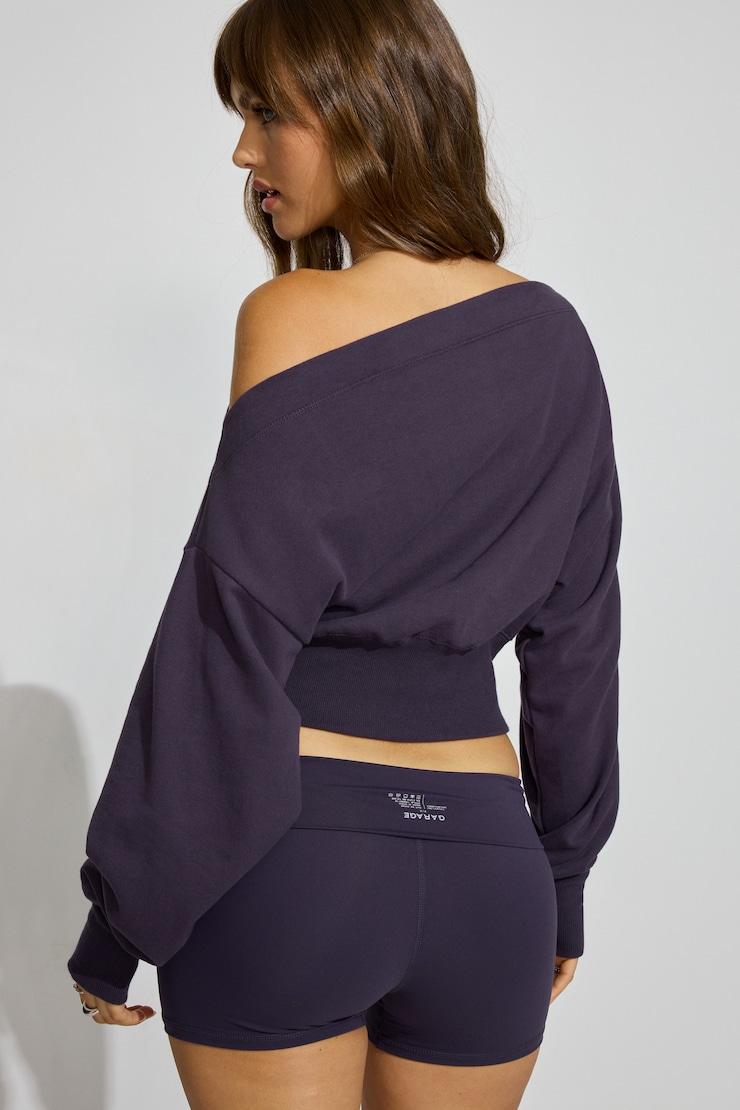 SoftTerry Rib Off Shoulder Sweater, Perky Plum Purple, large