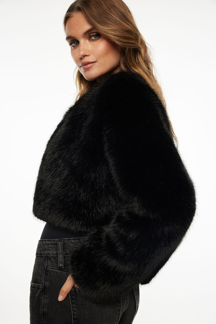 Faux Fur Cropped Jacket Jet Black large