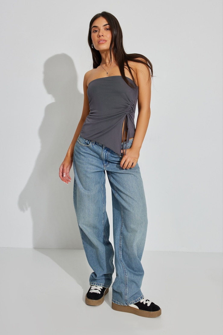 Shirred Asymmetric Tube Top Gray | Garage