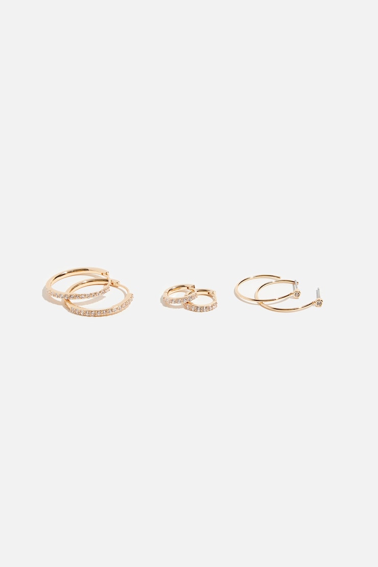 3-Pack Gem Hoop Earrings Gold large
