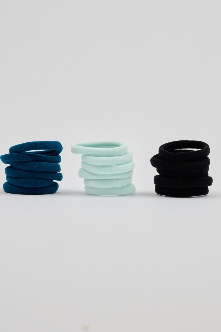Pack of 18 Seamless Hair Elastics, Mint/Aura Blue/Black, large