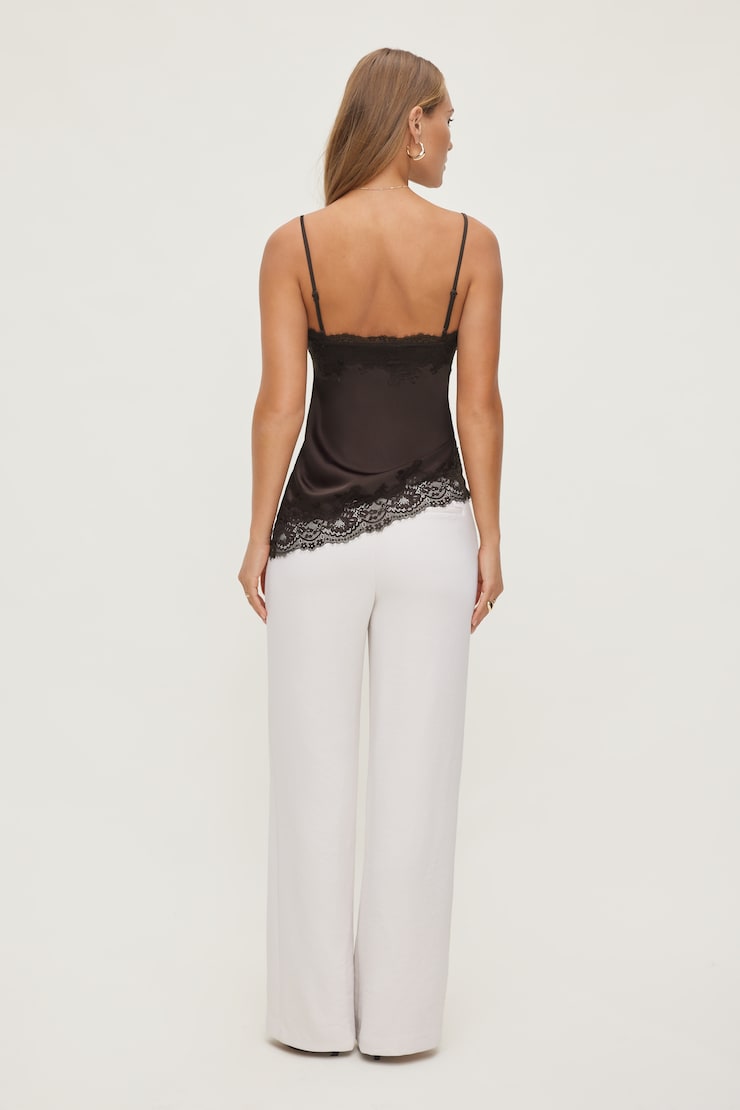 Cassie Asymmetric Lace Satin Cami Java Brown large